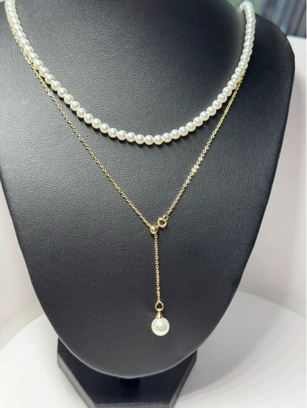 2 pcs layered necklaces, gold tone and accent